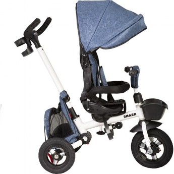 Велосипед 3-х колесный детский MAXISCOO "SHARK" (2021), складной, с мягким сиденьем и капюшоном, синий