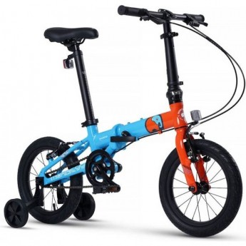 Велосипед детский складной MAXISCOO "S007" PRO 14'' Синий с оранжевым (2024)